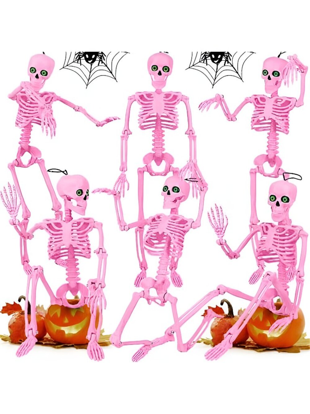 6Pack 16" Halloween Pink Skeleton Decorations with Eyes & Box (Pink)